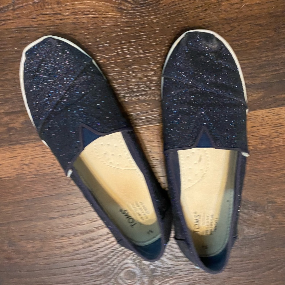 Toms Alpargata Slip On Navy Black Sparkle Shoes Night Sky Girl 5 / Women’s 7